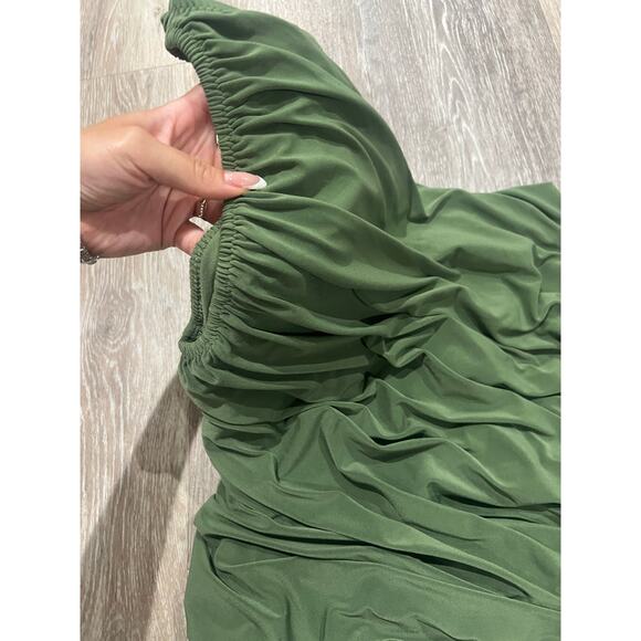 Norma Kamali Diana Gown Green Celadon Ruched One Shoulder Dress Size XS - Picture 5 of 11